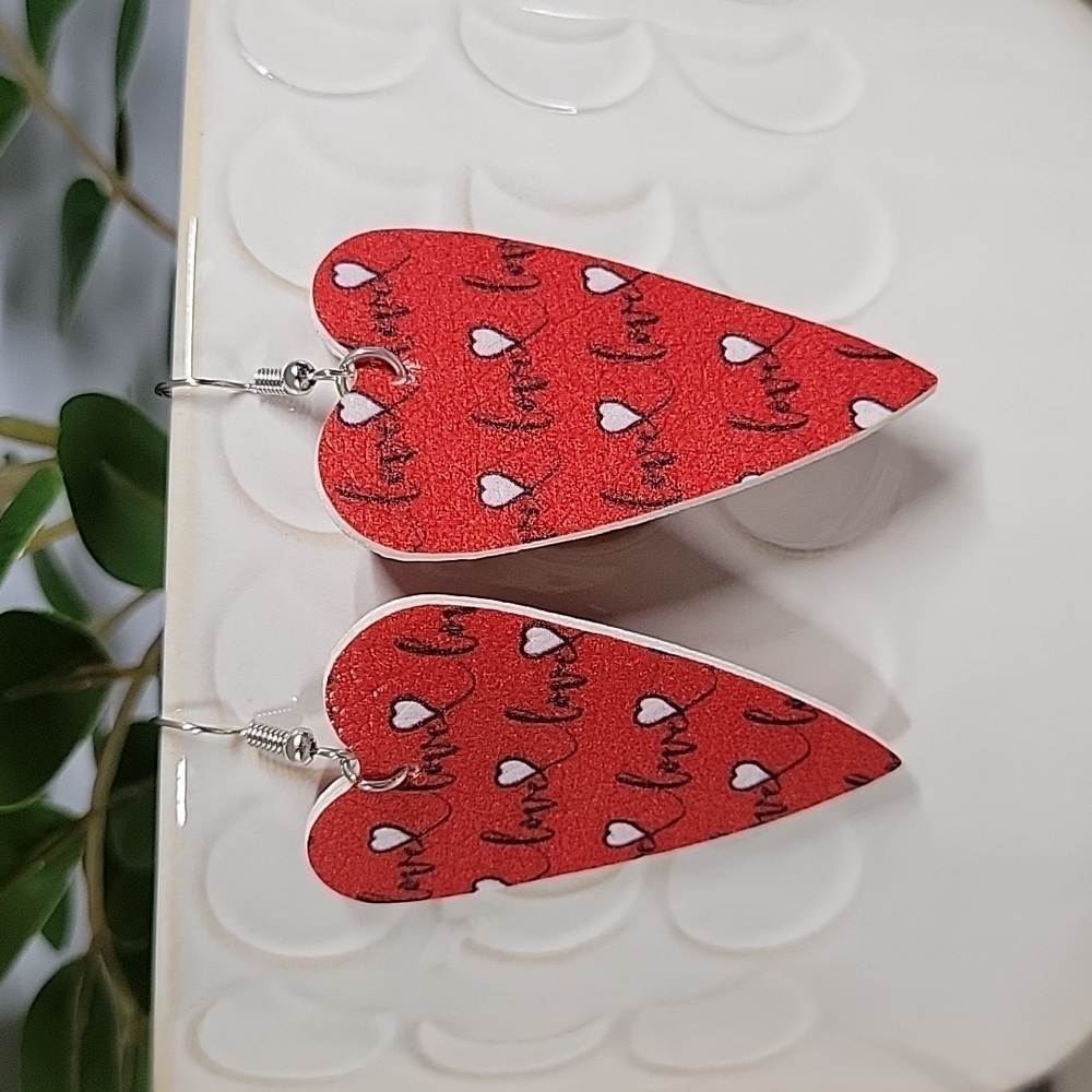 🔥LAST PAIR🔥 Red Heart Script Love Drop Earrings